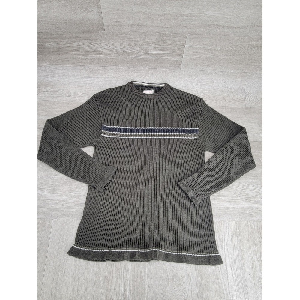 Arizona Jean Company Men's Medium Green Y2K Striped Knit Pullover Sweater
